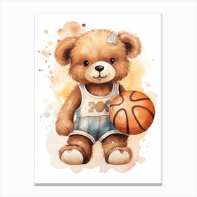 Basketball Teddy Bear Painting Watercolour 1 Canvas Print