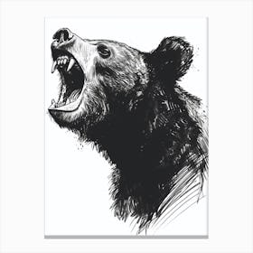 Malayan Sun Bear Growling Ink Illustration 1 Canvas Print