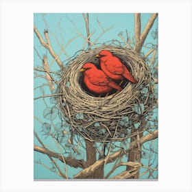 Bird S Nest Linocut 2 Canvas Print