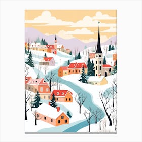 Retro Winter Illustration Cesky Krumloy Czech Republic 3 Canvas Print
