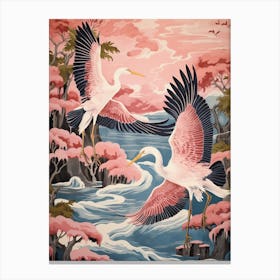 Vintage Japanese Inspired Bird Print Great Blue Heron 4 Canvas Print