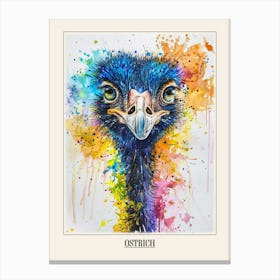 Ostrich Colourful Watercolour 3 Poster Canvas Print