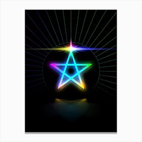 Neon Geometric Glyph in Candy Blue and Pink with Rainbow Sparkle on Black n.0321 Canvas Print