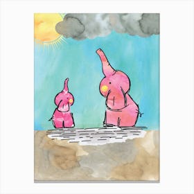 Watercolour Pink Elephants Canvas Print