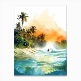 Surfing In A Wave On Bora Bora, French Polynesia 2 Canvas Print