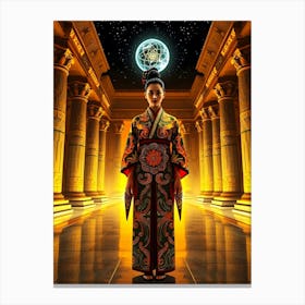 Creative Geisha In Temple - Effect Painting Canvas Print