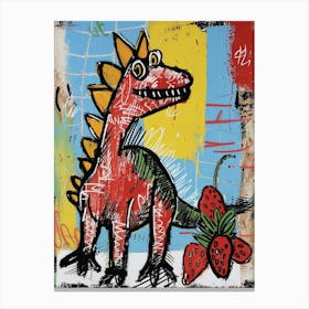 Graffiti Style Dinosaur With Strawberries 2 Canvas Print