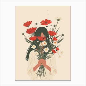 Spring Girl With Red Flowers 3 Canvas Print