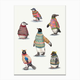 Penguins In Sweaters Canvas Print