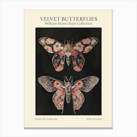 Velvet Butterflies Collection Night Butterflies William Morris Style 8 Canvas Print