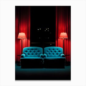 Two Blue Couches In Front Of A Window Canvas Print