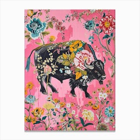 Floral Animal Painting Buffalo 3 Canvas Print