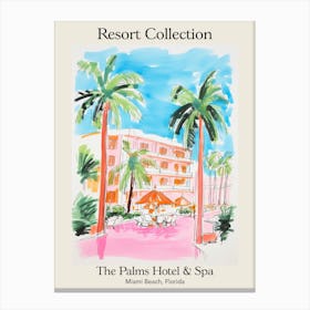 Poster Of The Palms Hotel & Spa   Miami Beach, Florida   Resort Collection Storybook Illustration 2 Canvas Print