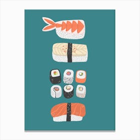 Stack of Japanese Sushi Nigiri Maki Roll Food Art Canvas Print