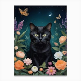 Black Cat In Flowers 8 Canvas Print