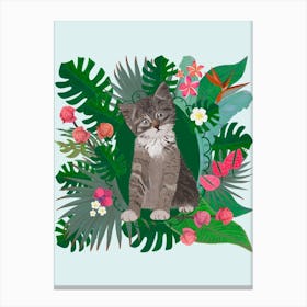 Cat And Flowers Canvas Print
