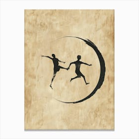 Two People Running On The Moon Canvas Print