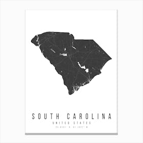 South Carolina Mono Black And White Modern Minimal Street Map Canvas Print
