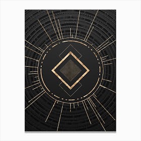 Geometric Glyph in Gold with Radial Array Lines on Dark Gray n.0005 Canvas Print