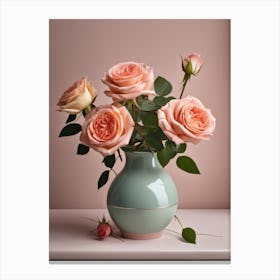 A Vase Of Pink Roses 34 Canvas Print