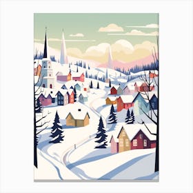 Vintage Winter Travel Illustration Kiruna Sweden 3 Canvas Print