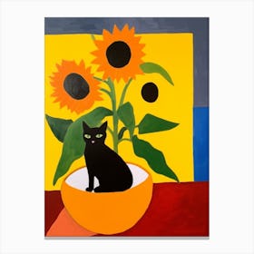 Painting Of A Still Life Of A Sunflower With A Cat In The Style Of Matisse 4 Canvas Print