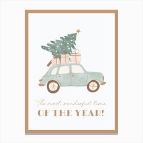 Car with Christmas tree and gifts with Quote - Most Wonderful Time Of The Year 1 Canvas Print