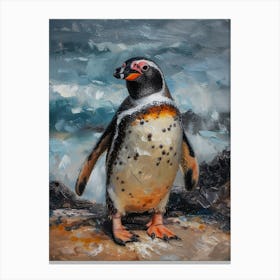 African Penguin Bleaker Island Oil Painting 3 Canvas Print