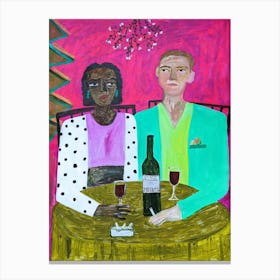 A couple of people at a table in a cafe drinking wine Canvas Print