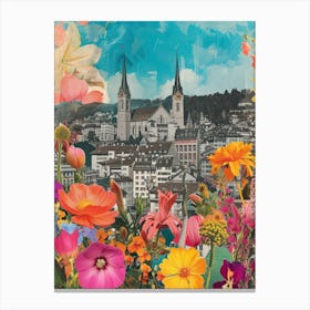 Zurich   Floral Retro Collage Style 3 Canvas Print