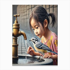 Little Girl Drinking Water Canvas Print