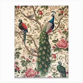 Sepia Peacock Decadent Bird Wallpaper 3 Canvas Print