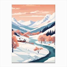 Vintage Winter Travel Illustration Lake District United Kingdom 6 Canvas Print