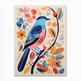 Colourful Scandi Bird Eastern Bluebird 1 Canvas Print