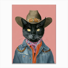 Black Cat Cowboy Quirky Western Print Pet Decor 1 Canvas Print