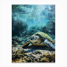 Sea Turtle On The Ocean Floor 1 Canvas Print