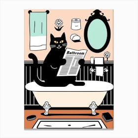 Bathroom Cat Reading Newspaper Canvas Print