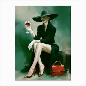 Elegant Lady With A Glass Of Wine Canvas Print