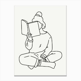 Girl Reading A Book Monoline Illustration Canvas Print