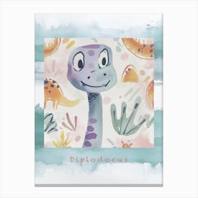 Cute Muted Diplodocus Dinosaur 4 Poster Canvas Print