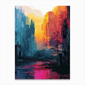 Sunset In The City | Pixel Art Series 1 Canvas Print