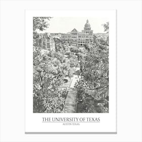 The University Of Texas At Austin Texas Black And White Drawing 1 Poster Canvas Print