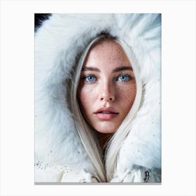 Extreme Closeup Macro Photography Style Half Of A Blue Eyed Womans Face With Freckles White Hair Canvas Print