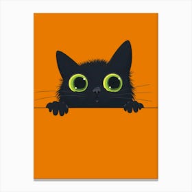 Black Cat On Orange Background Canvas Print