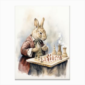 Bunny Playing Chess Rabbit Prints Watercolour 1 Canvas Print