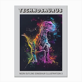 Neon Outline Dinosaur Illustration 3 Poster Canvas Print