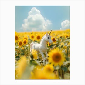 Toy Unicorn In A Sunflower Field Canvas Print