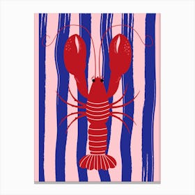 Lobster On Striped Background 1 Canvas Print