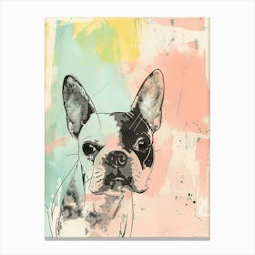 Boston Terrier Dog Pastel Line Watercolour Illustration  3 Canvas Print