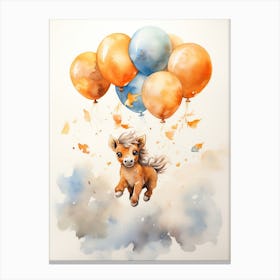 Horse Flying With Autumn Fall Pumpkins And Balloons Watercolour Nursery 4 Canvas Print
